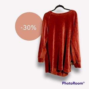 Soft Surroundings Orange Ribbed Velour Button Back Blouse Top 2x